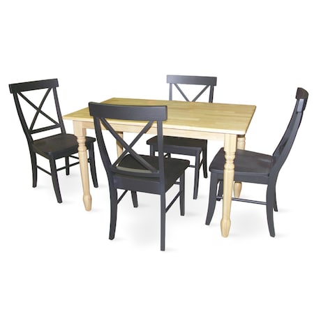 International Concepts Rectangle Table with 4 Chairs, Natural / Black, 30 in W, 48 in L, 29.5 in H, Wood, Natural/Black K01-3048-C613-4